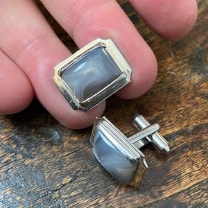 Vintage Cuff Links with Grey Stone Center